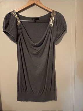 Y2k Gray Sequin-Shoulder Cowl Neck Women’s Top